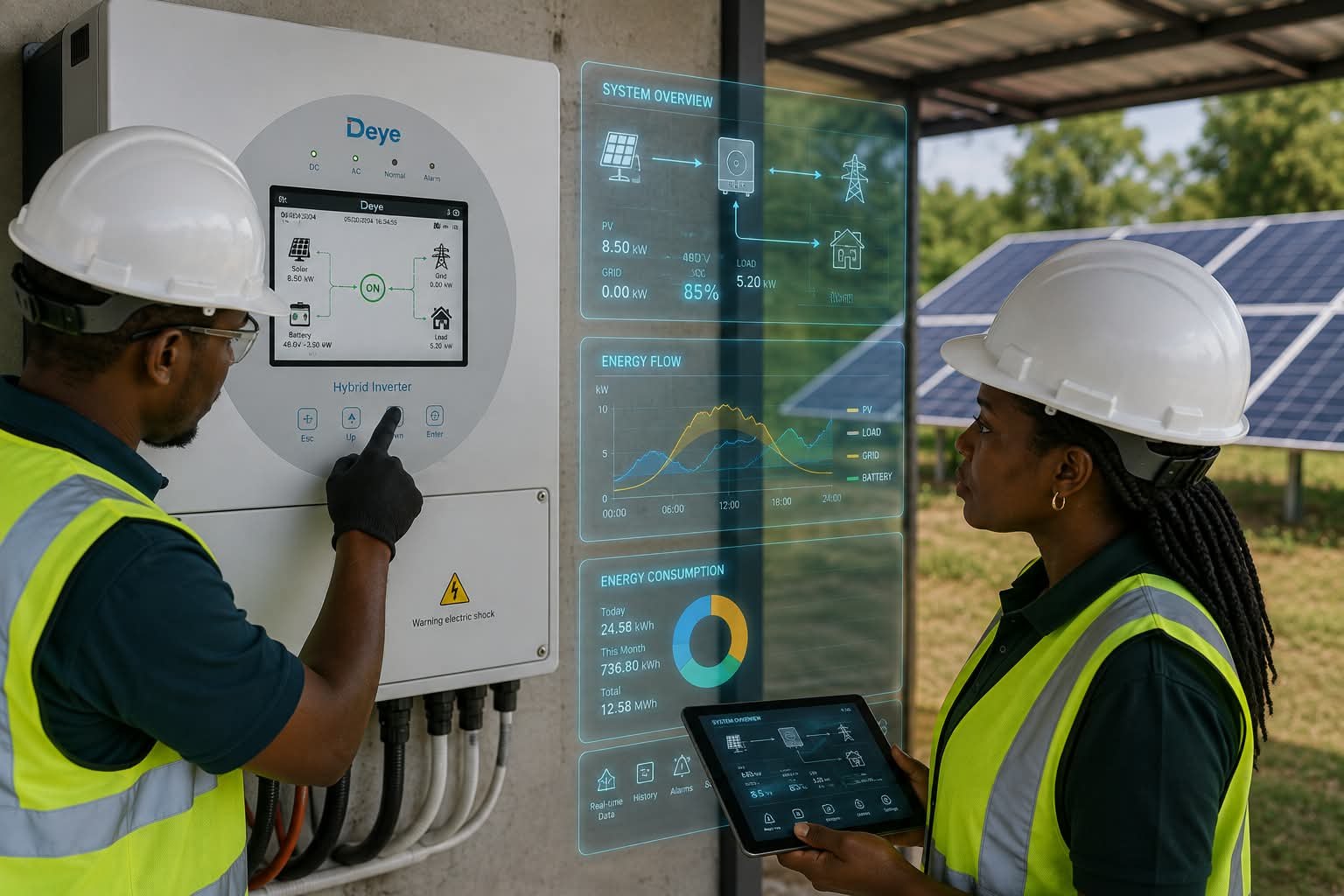 System overview and energy-flow monitoring of a hybrid solar system